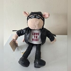 Vintage 9" Plush Stuffed Biker Pig Love to Ride without Tags